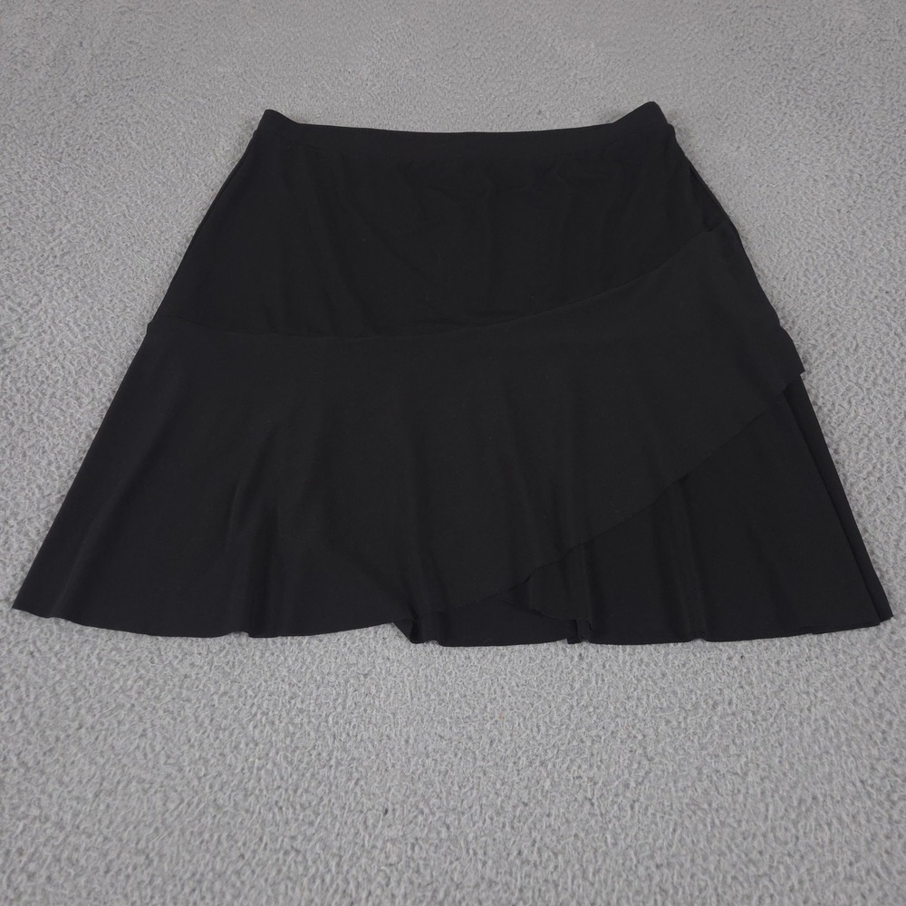 Susan Graver Skirt Womens Medium Black Liquid Knit Asymmetrical Ruffle Hem